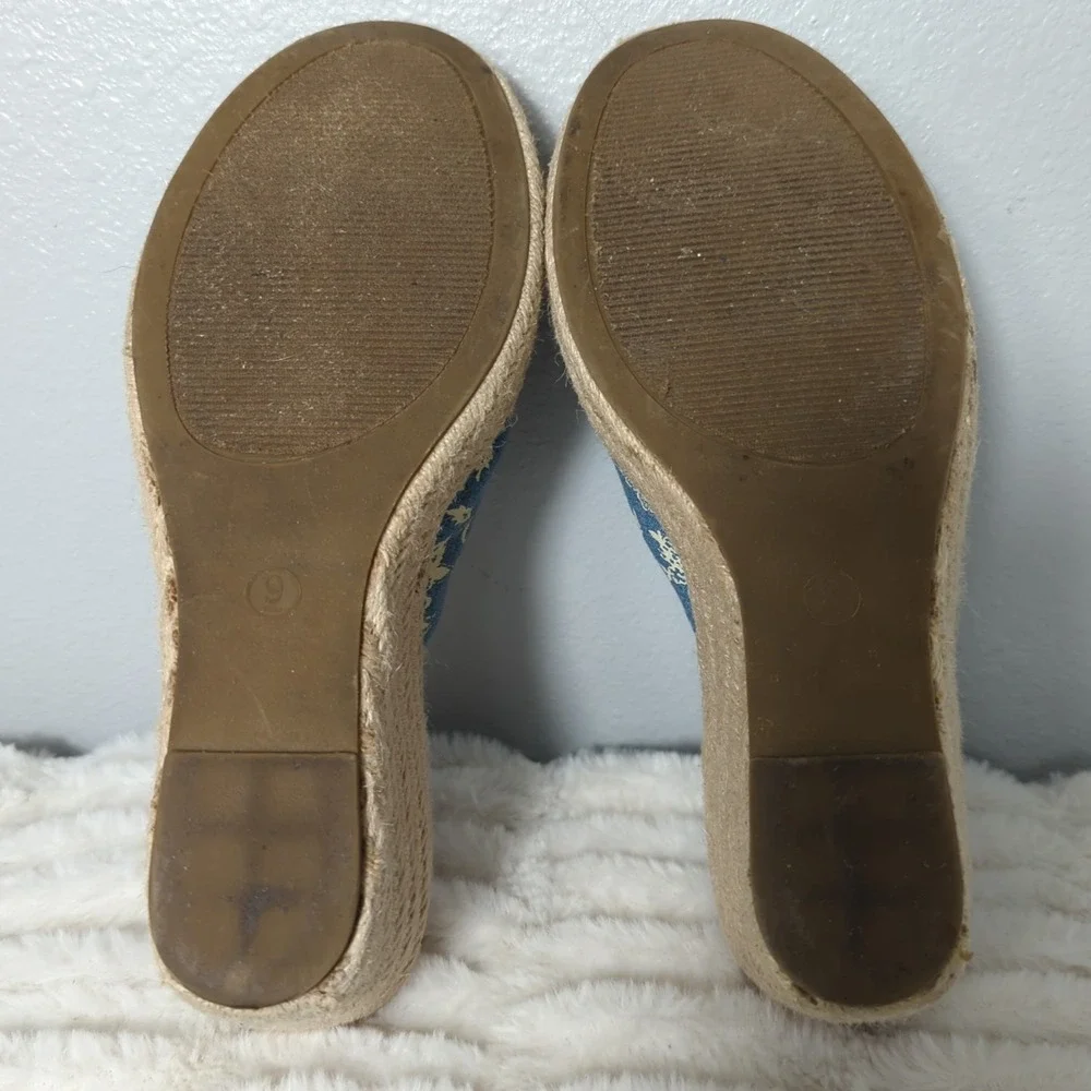 PIONEER WOMAN Mariela blue floral canvas espadrille wedge slide‎ sandals Size 9